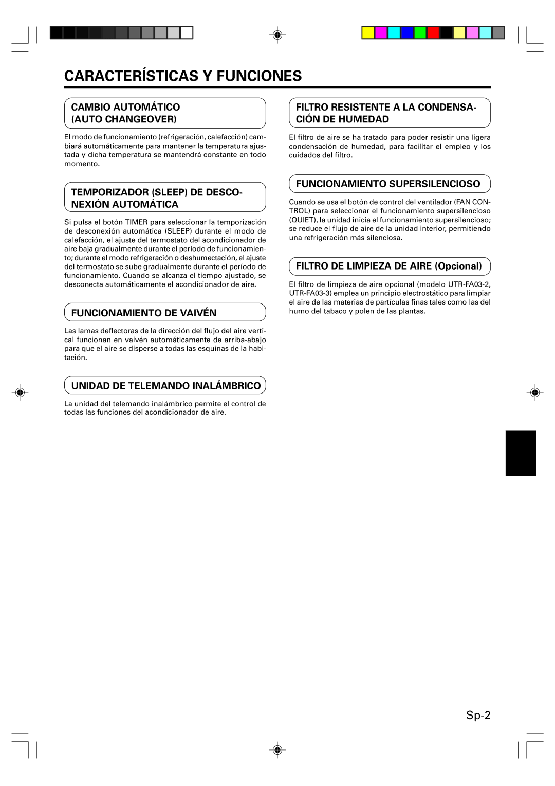 Friedrich MW12Y1F, MW09Y1F, MR09Y1F MR12Y1F operation manual Características Y Funciones, Filtro DE Limpieza DE Aire Opcional 