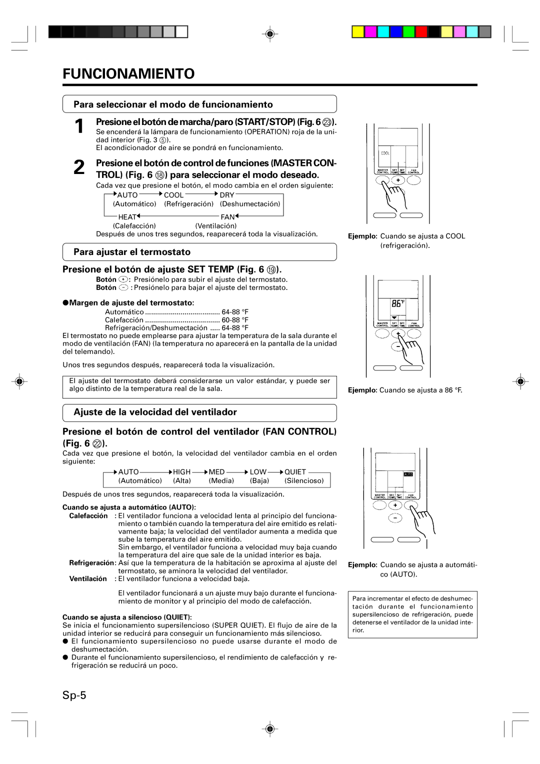 Friedrich MW12Y1F, MW09Y1F Funcionamiento, Para seleccionar el modo de funcionamiento, Margen de ajuste del termostato 