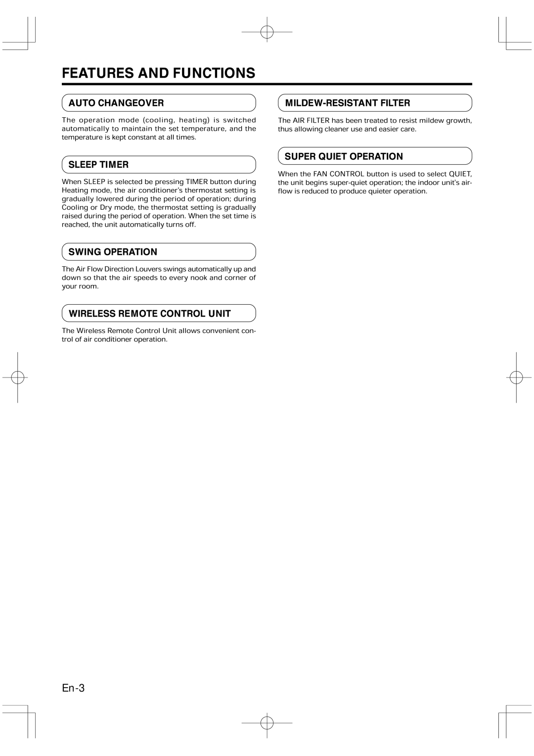 Friedrich MW12Y1F, MW09Y1F, MR09Y1F MR12Y1F operation manual 