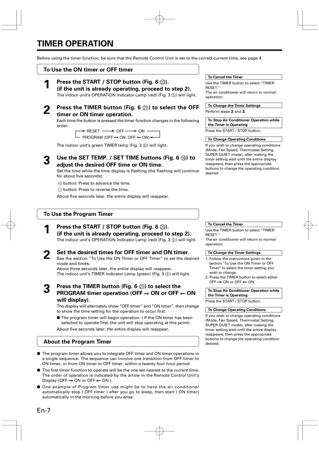 Friedrich MR09Y1F MR12Y1F, MW09Y1F, MW12Y1F operation manual Timer Operation 