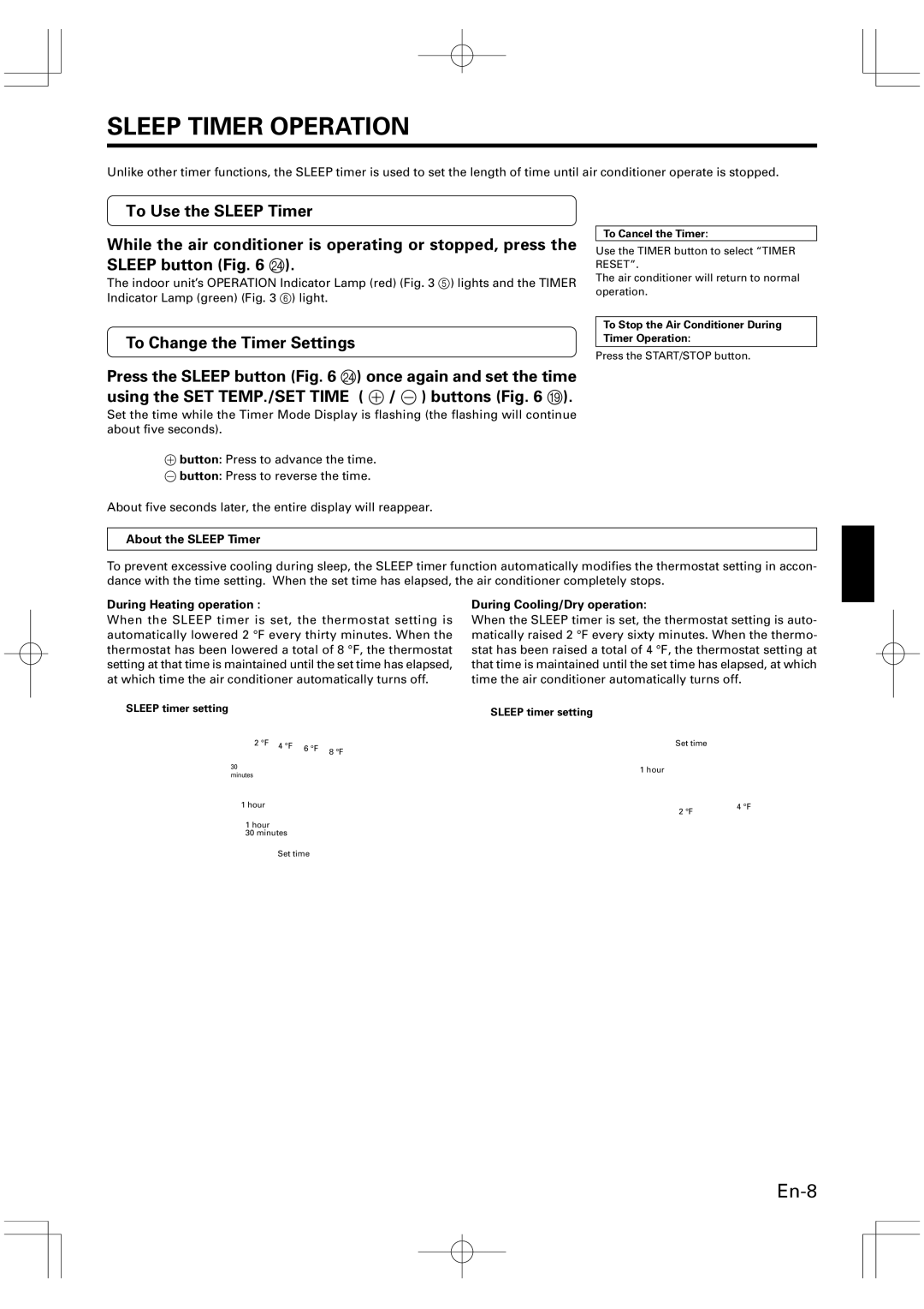 Friedrich MW09Y1F Sleep Timer Operation, To Change the Timer Settings, About the Sleep Timer, During Heating operation 