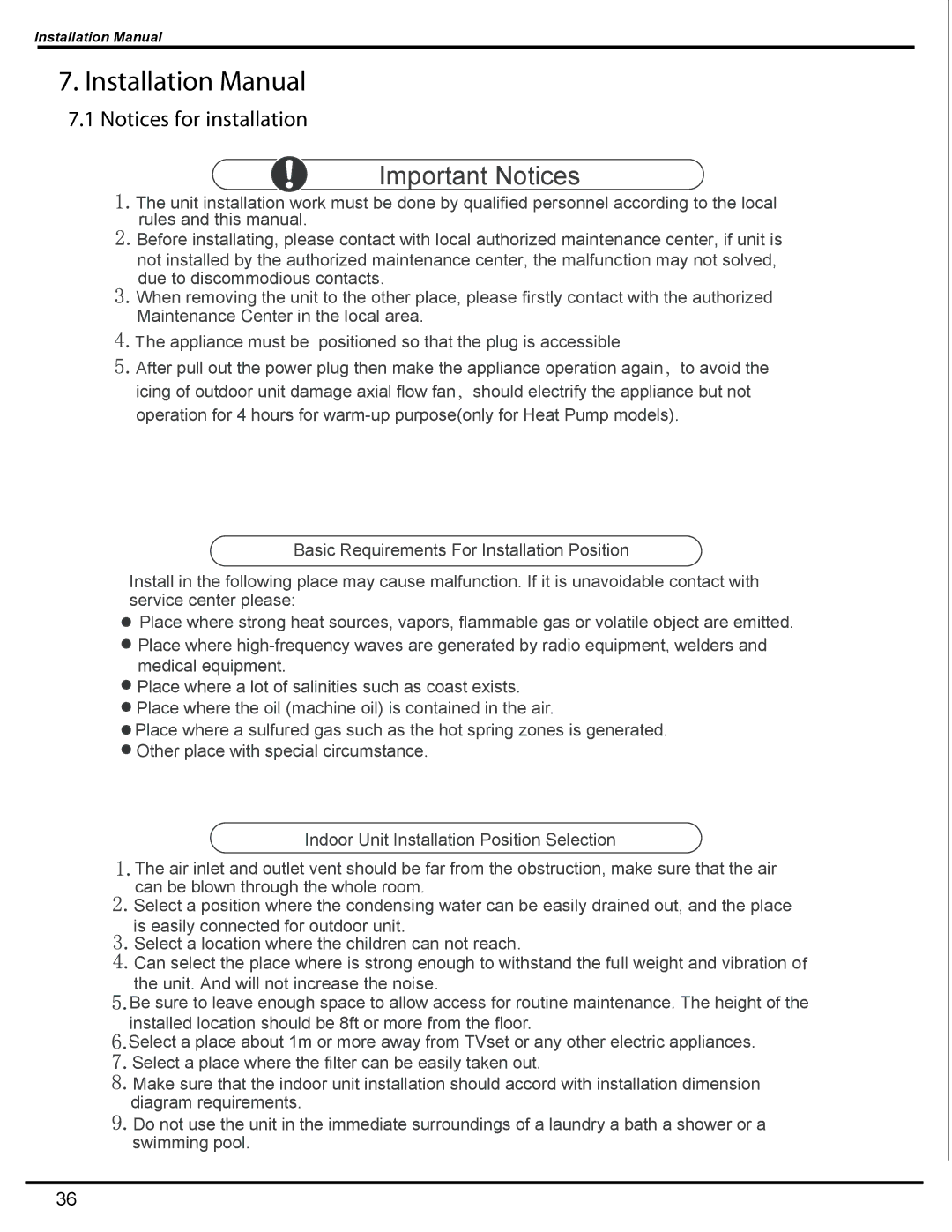 Friedrich MW12C1H, MW09C1H, MR09C1H, MR12C1H manual Important Notices 