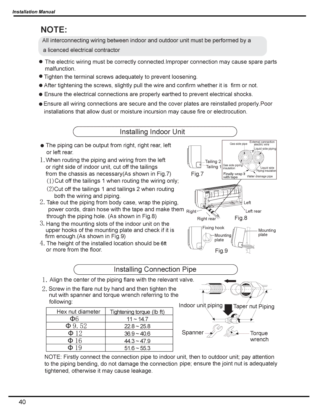 Friedrich MW12C1H, MW09C1H, MR09C1H, MR12C1H manual Installing Indoor Unit 