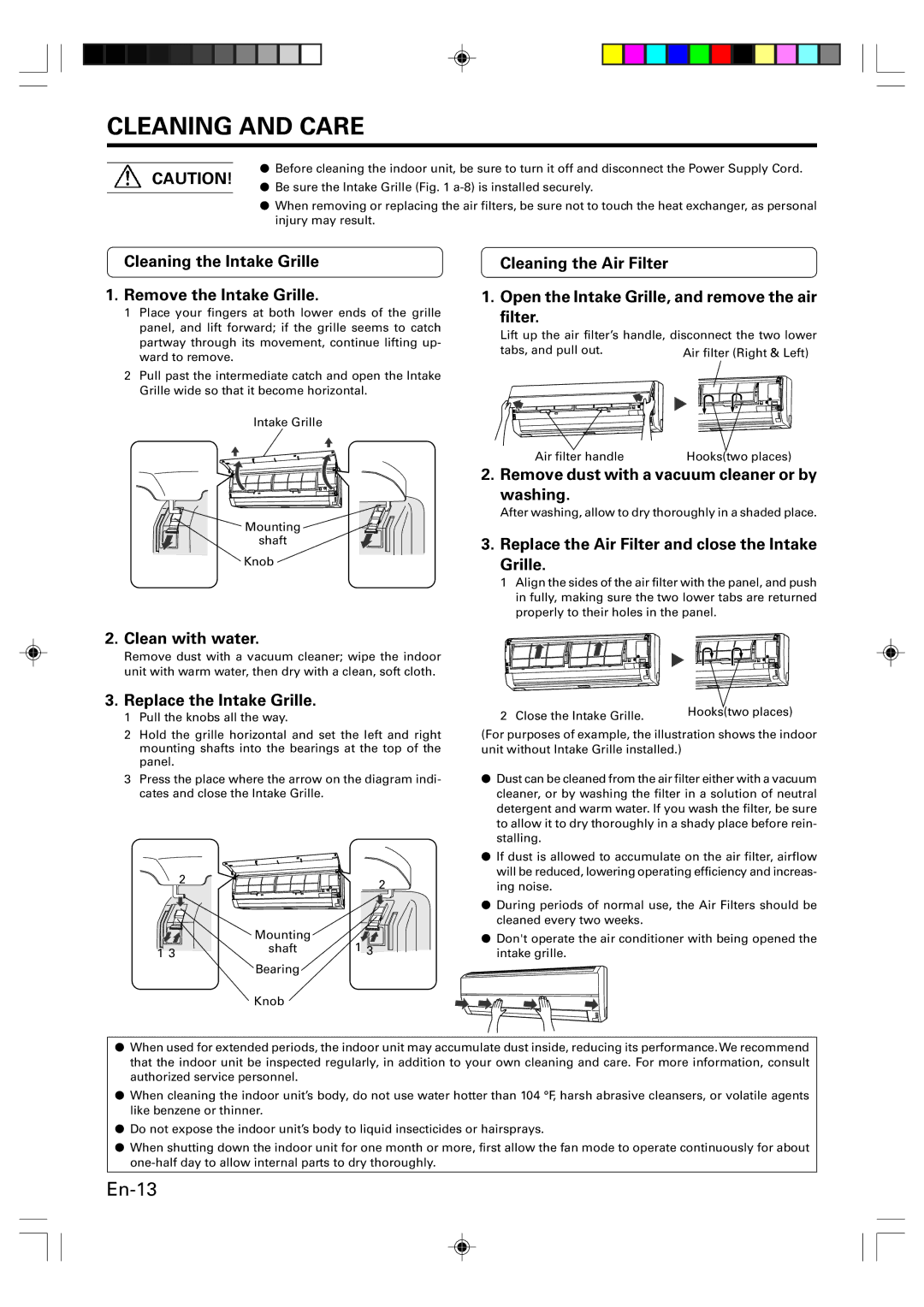 Friedrich MW12Y3H, MW09Y3H manual Cleaning and Care 