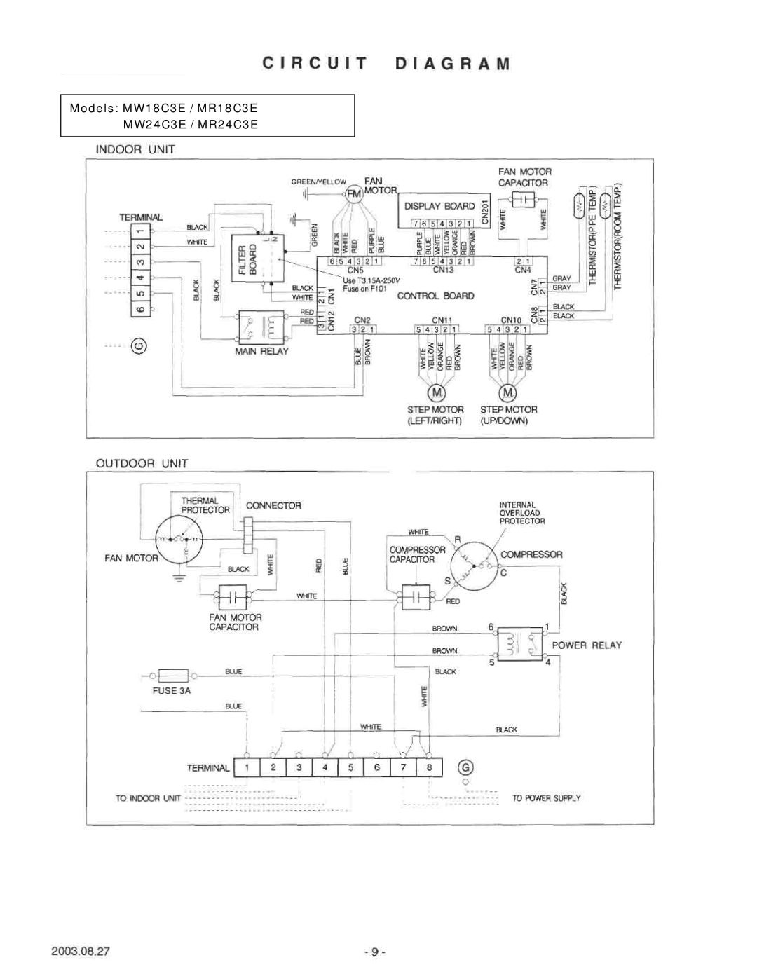 Friedrich MW30C3E, MW18Y3E, MW24Y3E, MR30C3E, MR24Y3E, MR18Y3E specifications Models MW18C3E / MR18C3E MW24C3E / MR24C3E 