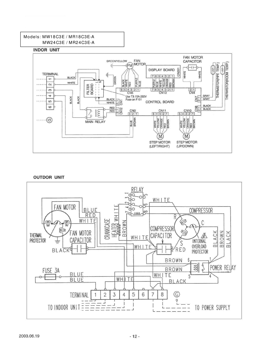 Friedrich MW18Y3E, MW30C3E, MW24Y3E, MR30C3E, MR24Y3E, MR18Y3E specifications Models MW18C3E / MR18C3E-A MW24C3E / MR24C3E-A 