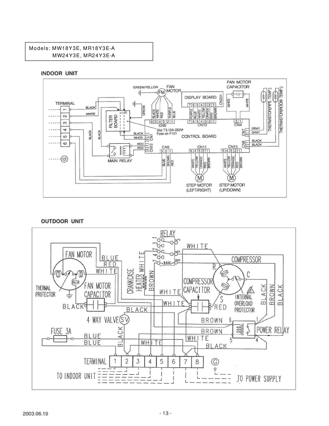 Friedrich MW18C3E, MW24C3E, MW30C3E, MR18C3E, MR30C3E, MR24C3E specifications Models MW18Y3E, MR18Y3E-A MW24Y3E, MR24Y3E-A 