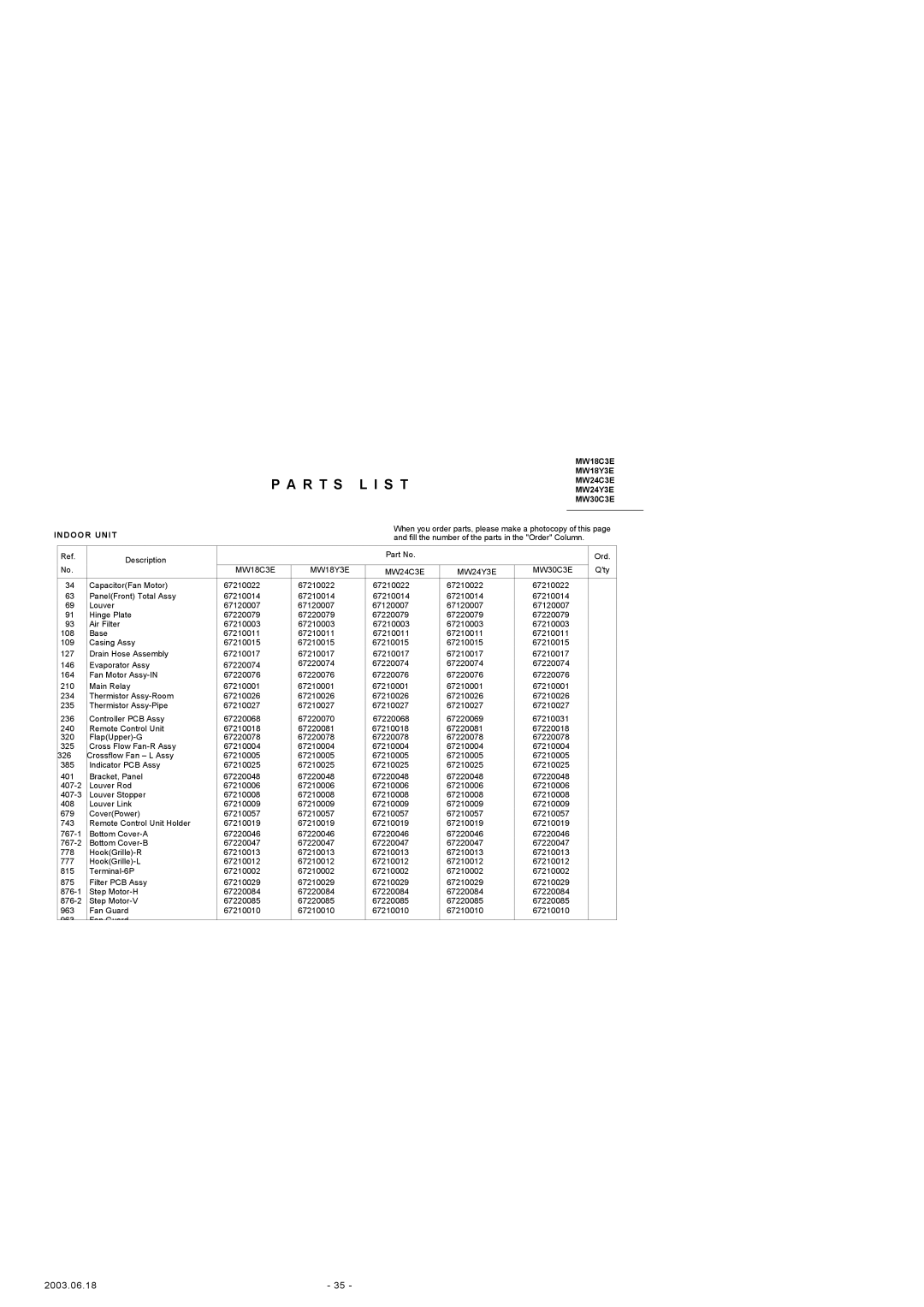 Friedrich MR30C3E, MW18C3E, MW24C3E, MW30C3E, MW18Y3E, MW24Y3E, MR18C3E, MR24Y3E, MR18Y3E, MR24C3E specifications R T S L I S T 