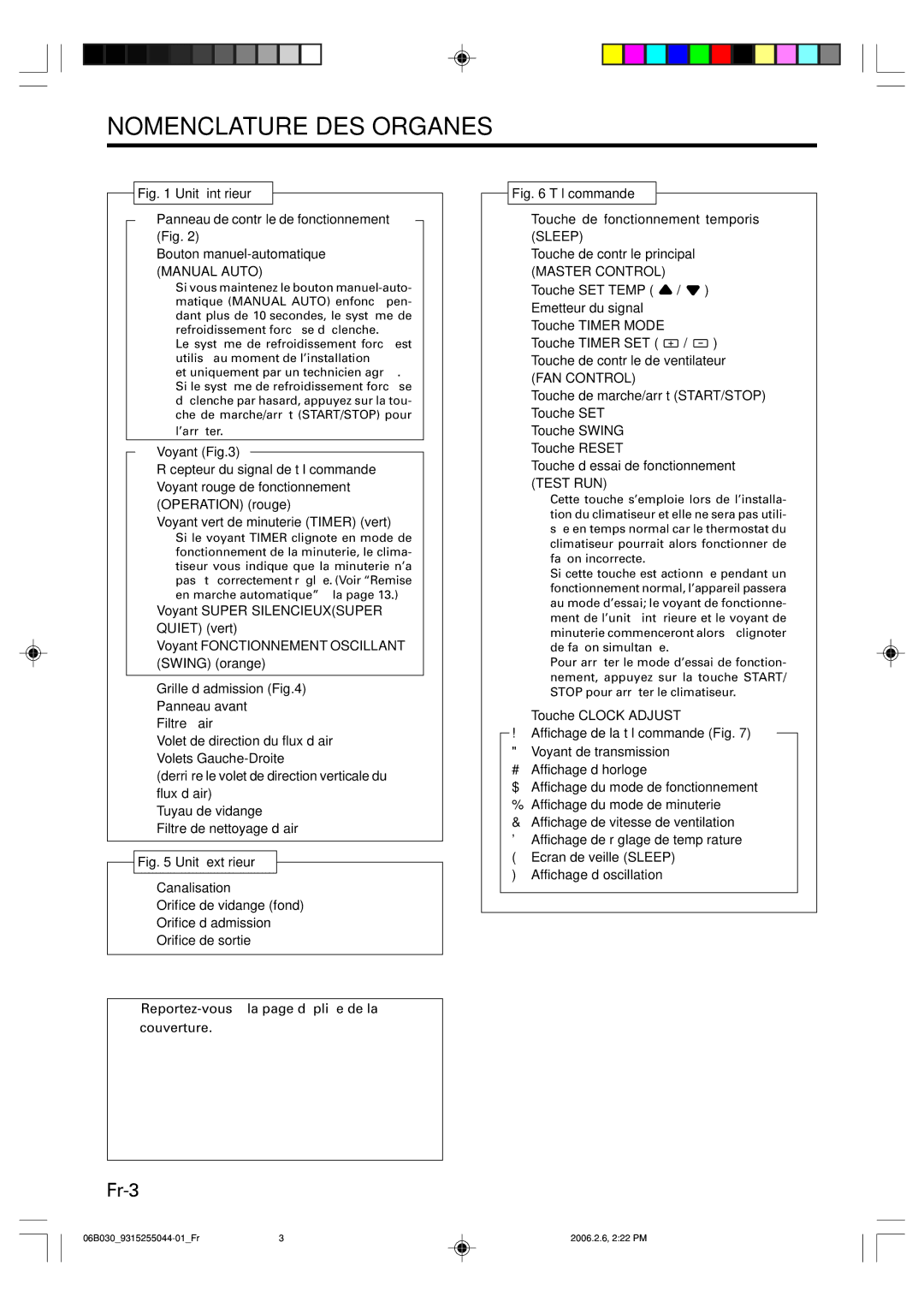 Friedrich MW18C3F, MR18C3F operation manual Nomenclature DES Organes, Fr-3 