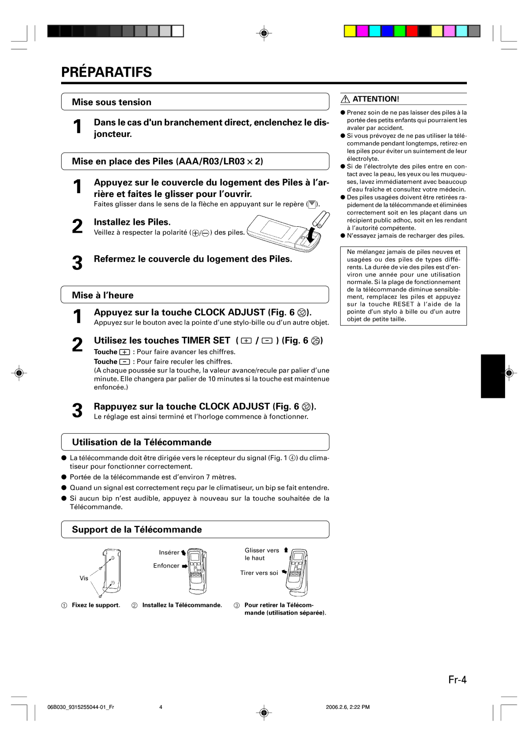 Friedrich MR18C3F, MW18C3F operation manual Préparatifs, Fr-4 