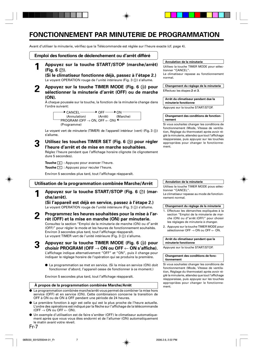 Friedrich MW18C3F Fonctionnement PAR Minuterie DE Programmation, Fr-7, Propos de la programmation combinée Marche/Arrêt 