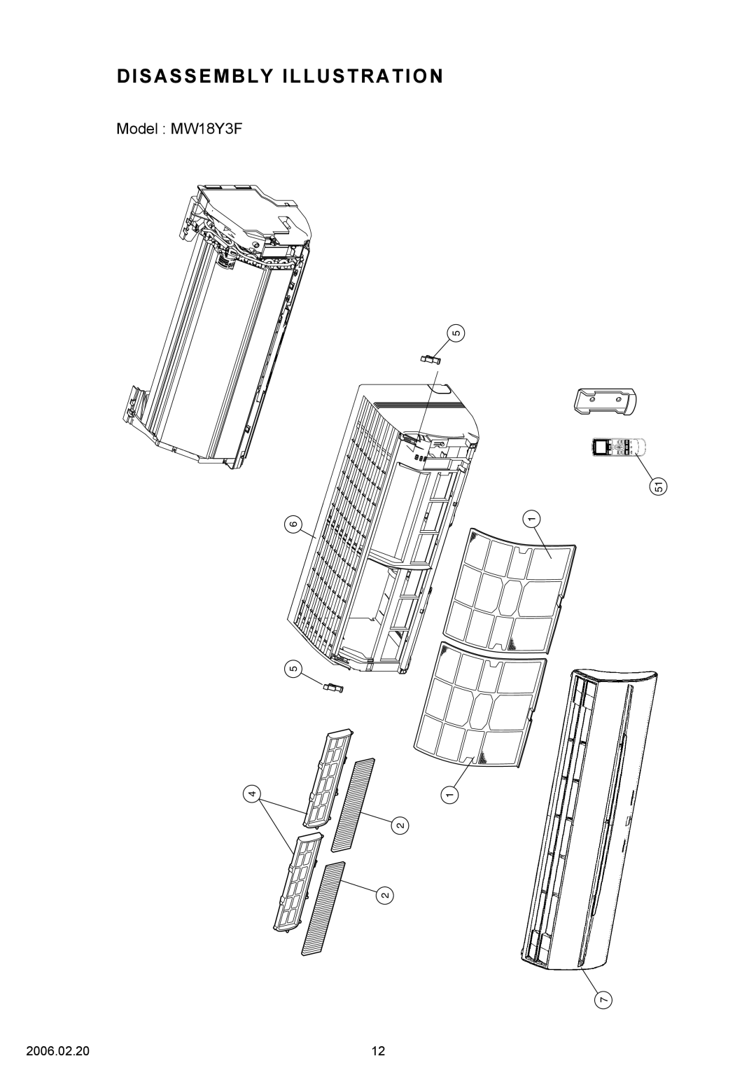 Friedrich MR18Y3F, MW18Y3F specifications Disassembly Illustration 