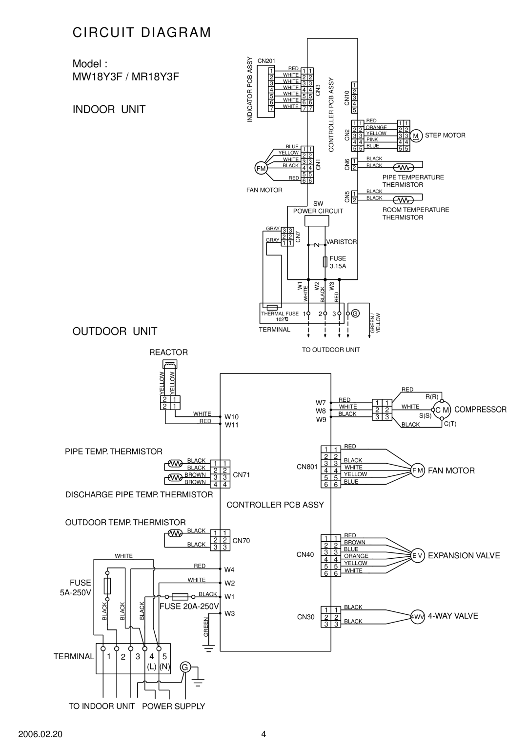 Friedrich MR18Y3F, MW18Y3F specifications Circuit Diagram, Indoor Unit 