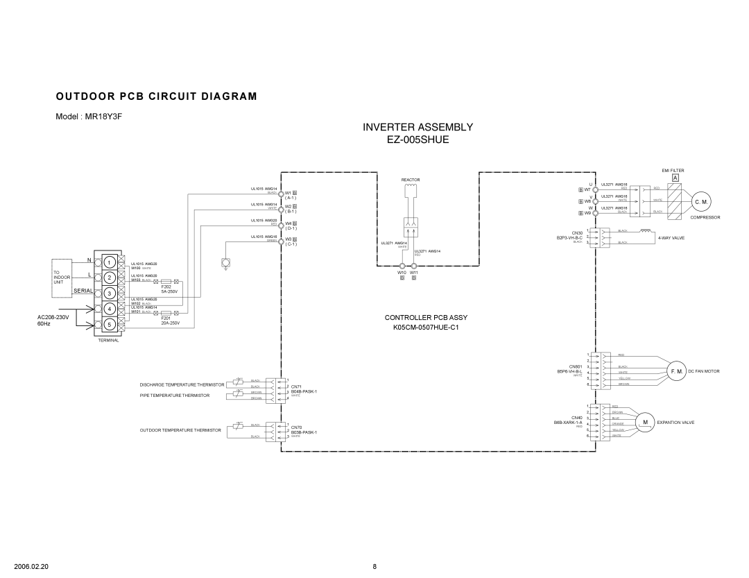 Friedrich MR18Y3F, MW18Y3F specifications Outdoor PCB Circuit Diagram, Inverter Assembly EZ-005SHUE 