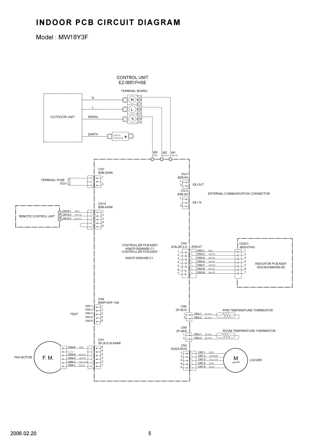 Friedrich MR18Y3F specifications Indoor Pcb Circuit Diagram, Model MW18Y3F 