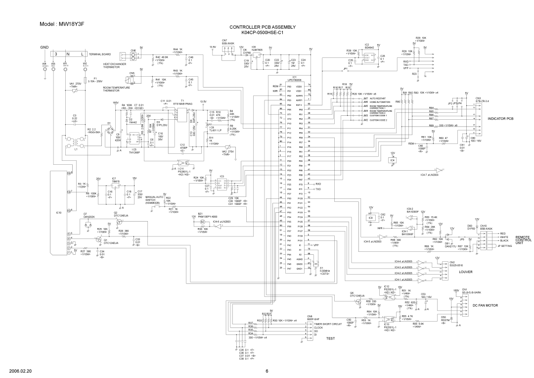 Friedrich MR18Y3F, MW18Y3F specifications Remote, Unit, Dc Fan Motor, Test, Indicator Pcb, Control, Louver 