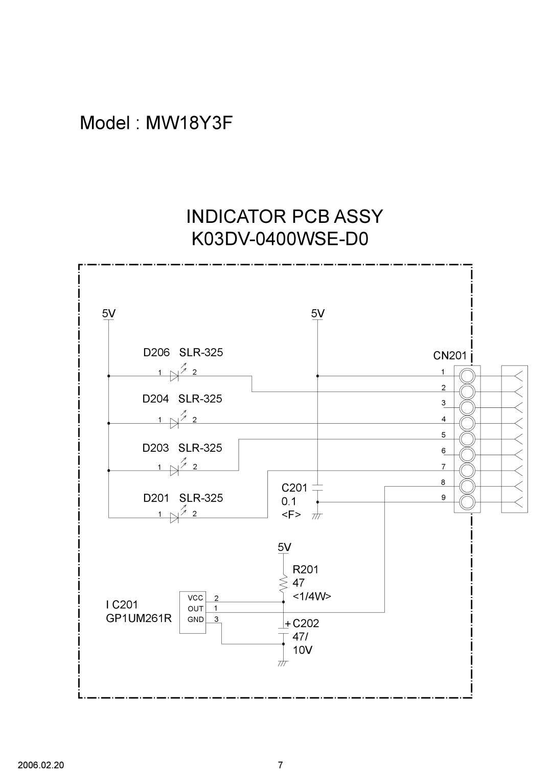 Friedrich MR18Y3F specifications Model MW18Y3F INDICATOR PCB ASSY, K03DV-0400WSE-D0 