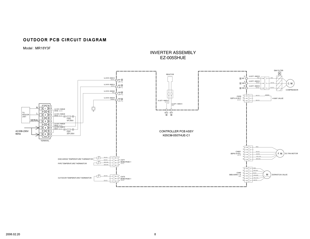 Friedrich MR18Y3F, MW18Y3F specifications Outdoor Pcb Circuit Diagram, INVERTER ASSEMBLY EZ-005SHUE 