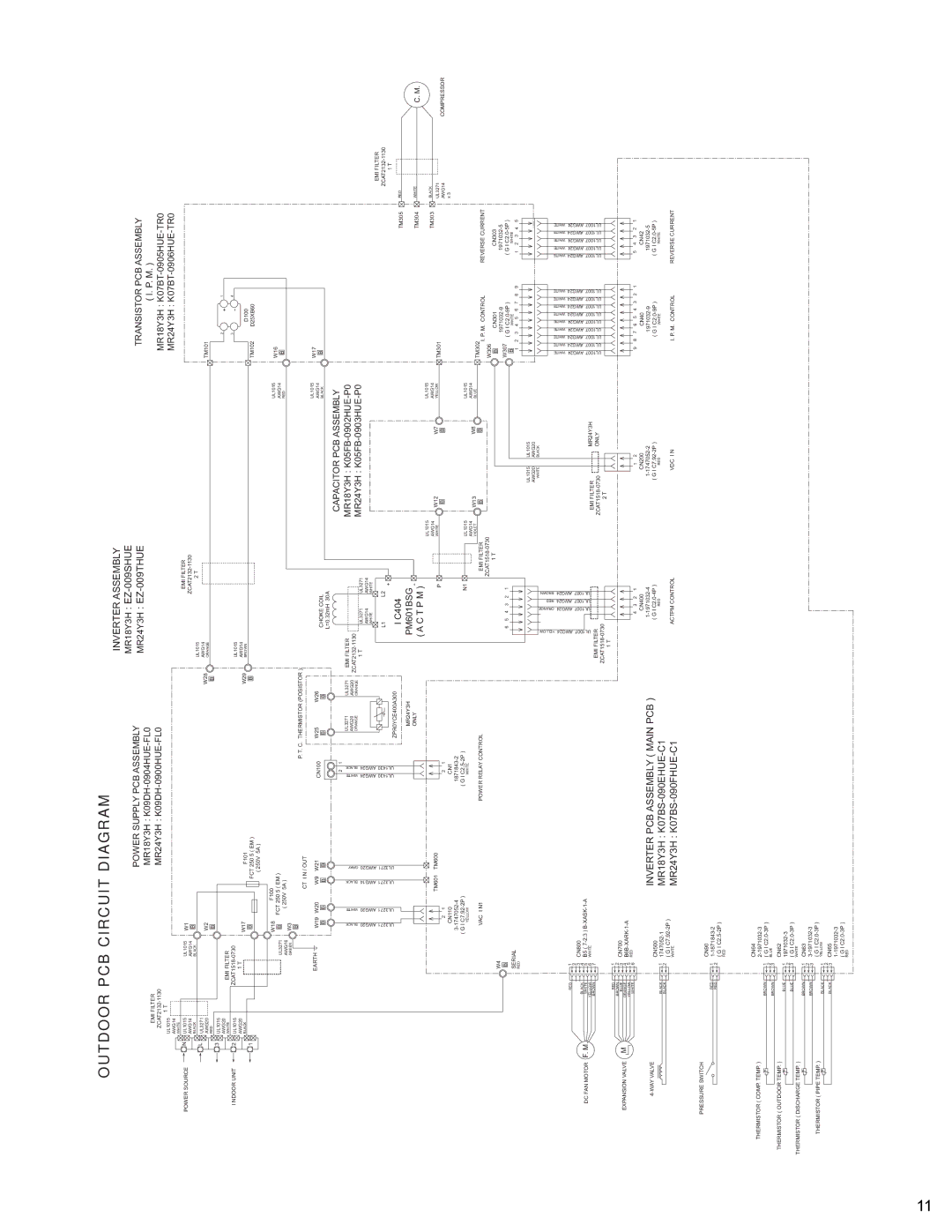 Friedrich MW18Y3H, MR18Y3H, MR24Y3H manual Outdoor PCB Circuit Diagram, Power Supply PCB Assembly 