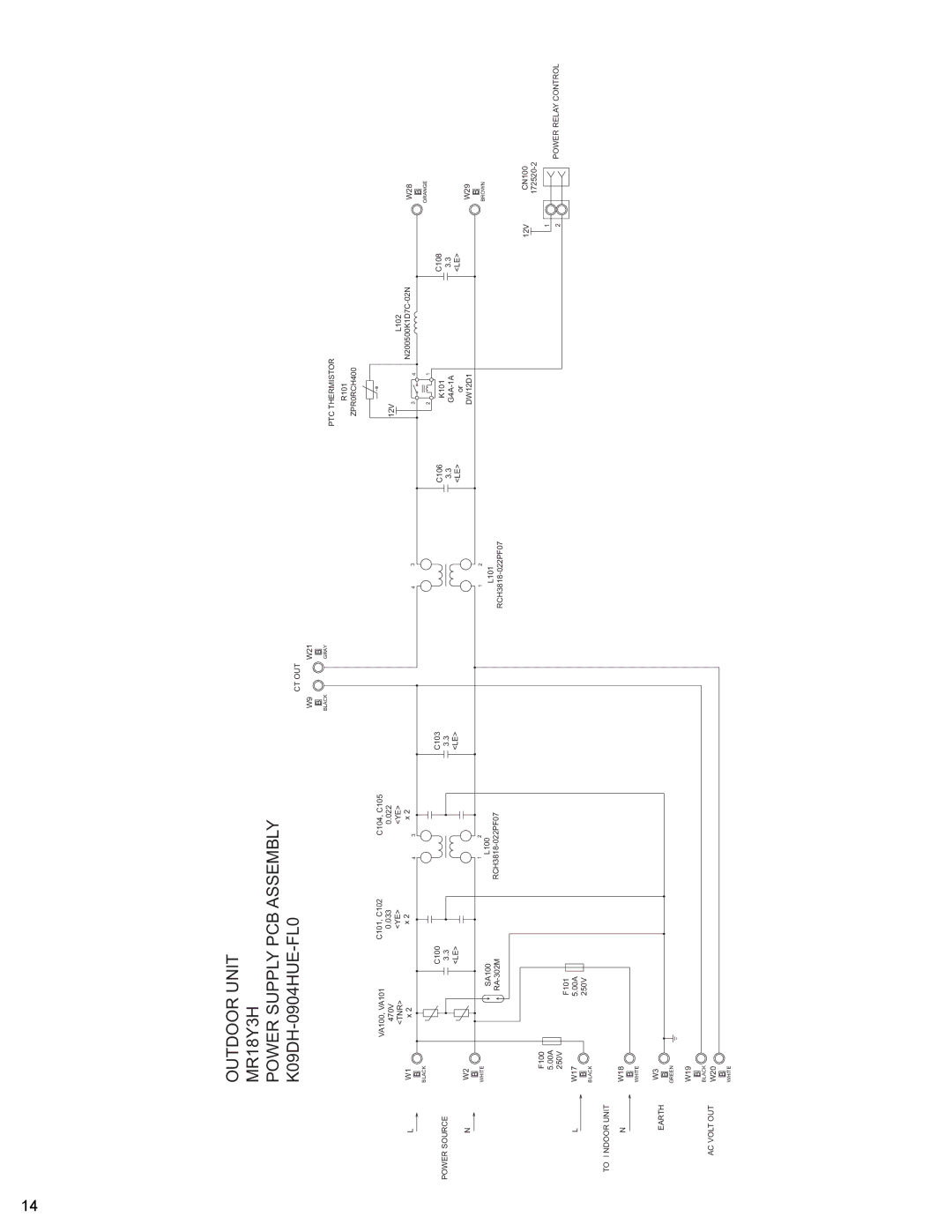 Friedrich MW18Y3H, MR18Y3H, MR24Y3H manual Power Source To I Ndoor Unit Earth AC Volt OUT, PTC Thermistor, ZPR0RCH400 