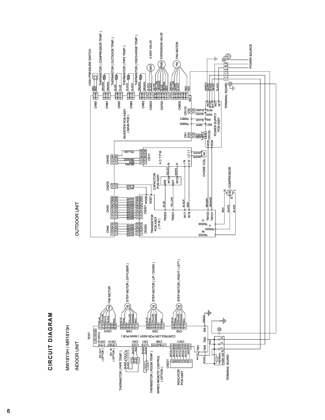 Friedrich MR24Y3H manual Circuit Diagram, MW18Y3H / MR18Y3H INDOOR UNITOUTDOOR UNIT 