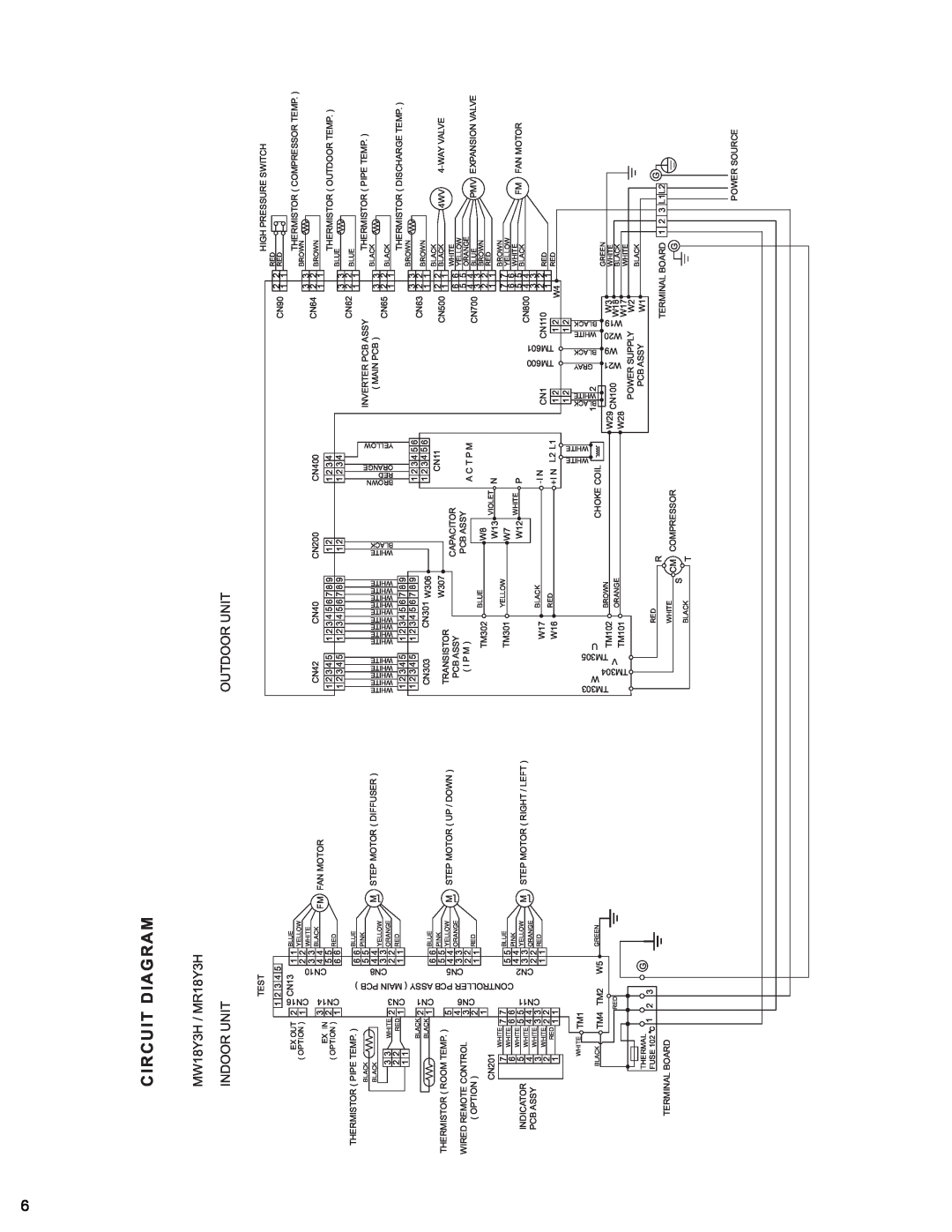 Friedrich MR24Y3H manual Circuit Diagram, MW18Y3H / MR18Y3H INDOOR UNITOUTDOOR UNIT 
