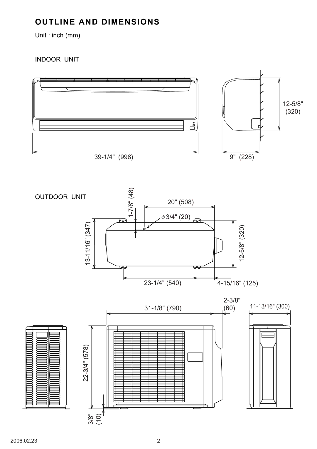 Friedrich MW24C3F, MR24C3F, MR24Y3F specifications Outline and Dimensions 