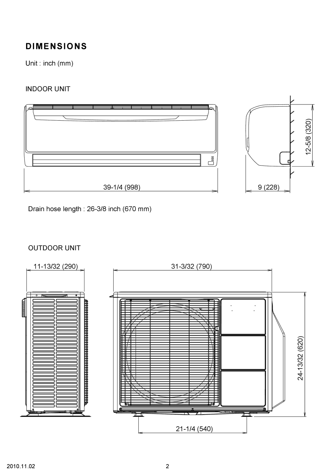 Friedrich MR24C3G, MW24C3G specifications Dimensions, Unit inch mm, Indoor Unit 