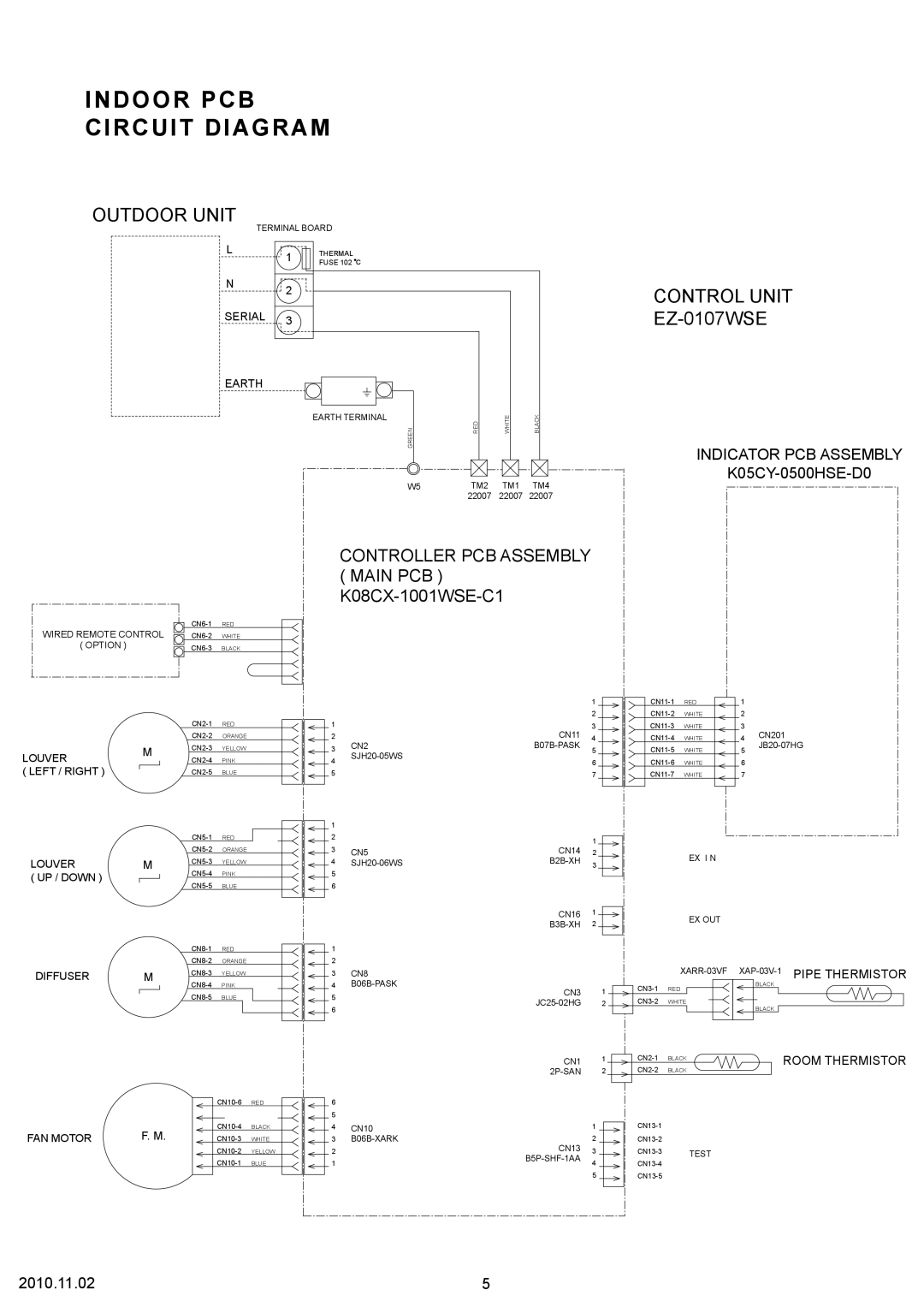 Friedrich MW24C3G, MR24C3G specifications Indoor PCB Circuit Diagram, Control Unit, EZ-0107WSE 