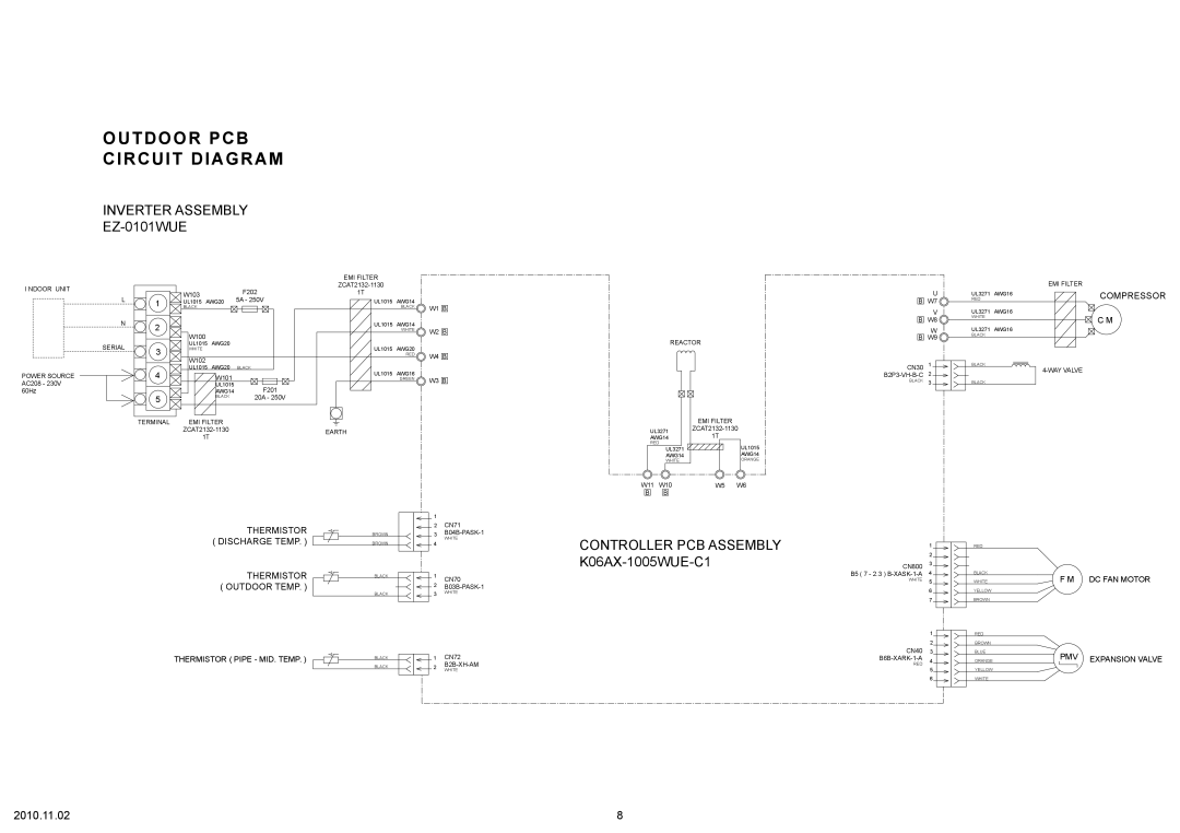 Friedrich MR24C3G Outdoor PCB Circuit Diagram, Inverter Assembly EZ-0101WUE, Controller PCB Assembly K06AX-1005WUE-C1 