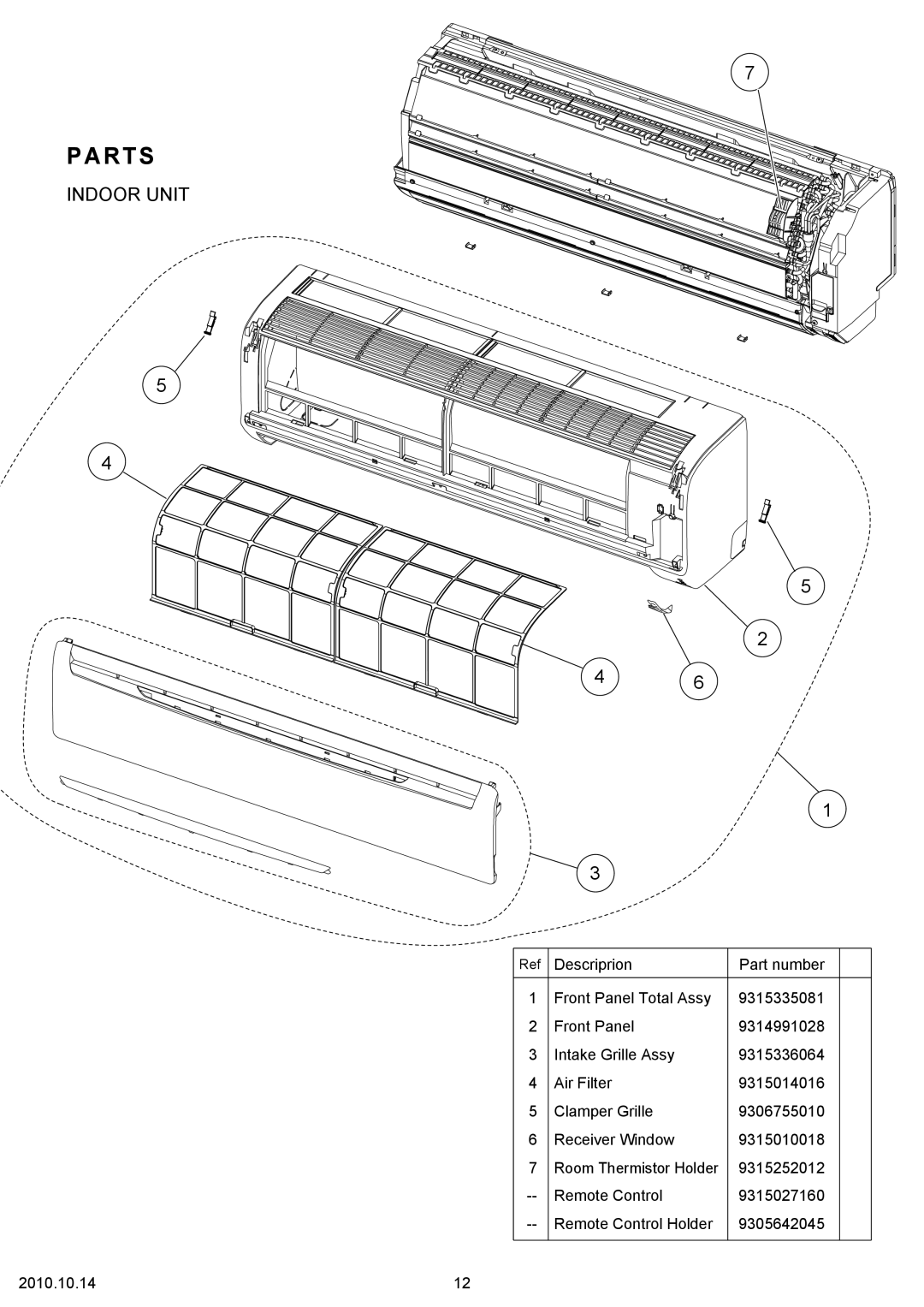 Friedrich MR24C3G, MW24C3G specifications Parts, INDOOR UNIT 5 