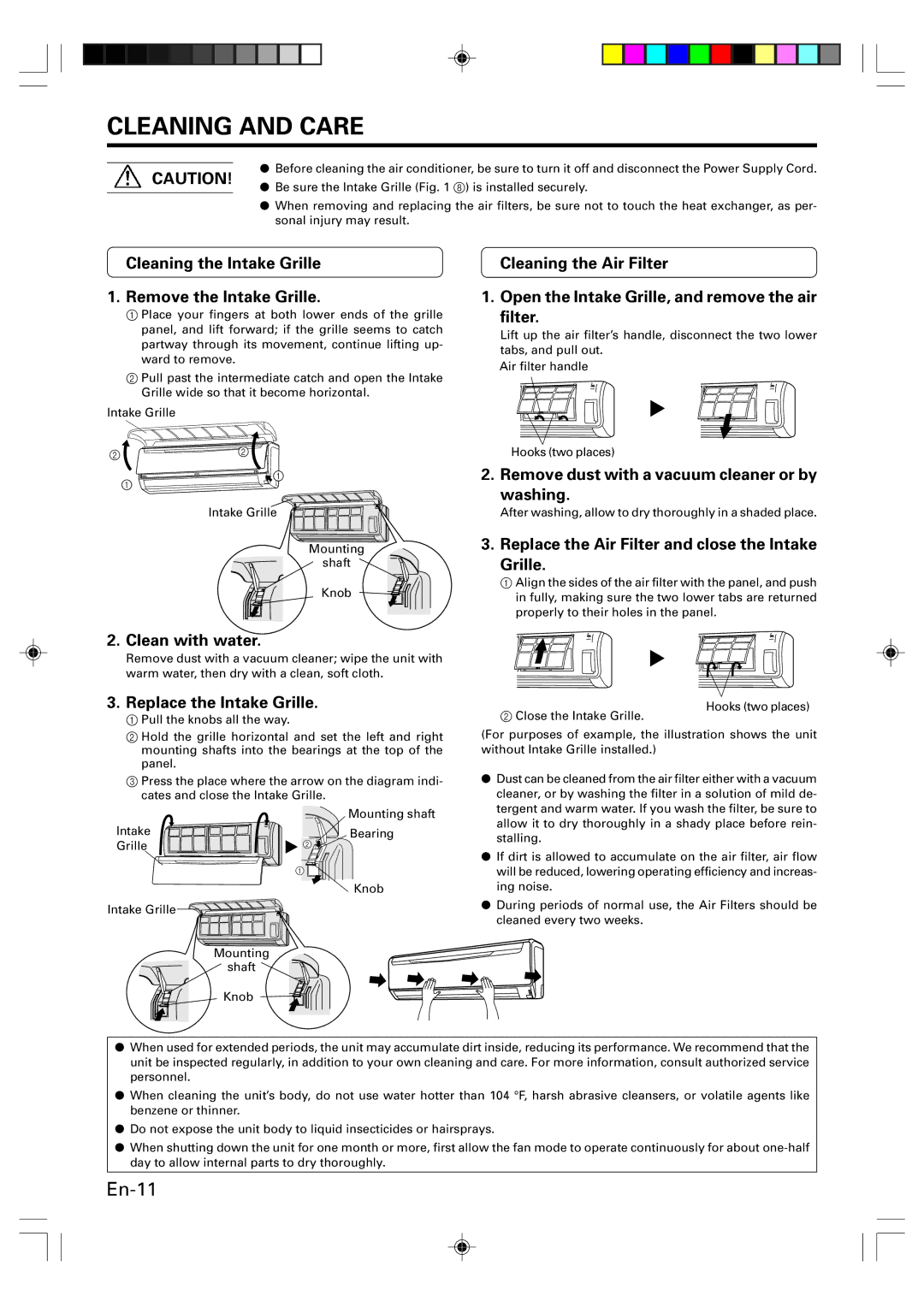 Friedrich MW24Y3F operation manual Cleaning and Care 