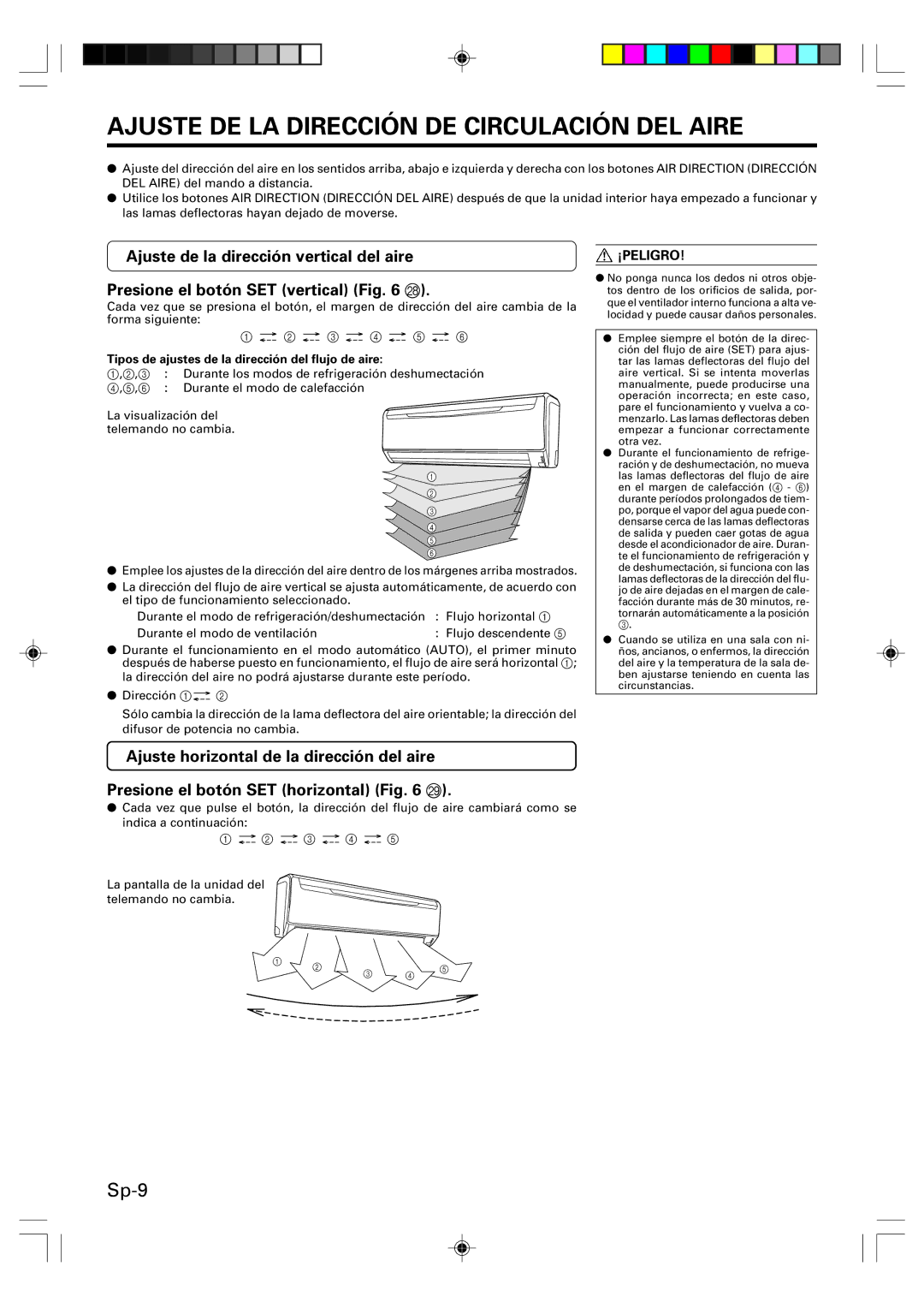 Friedrich MW24Y3F Ajuste DE LA Dirección DE Circulación DEL Aire, Tipos de ajustes de la dirección del flujo de aire 