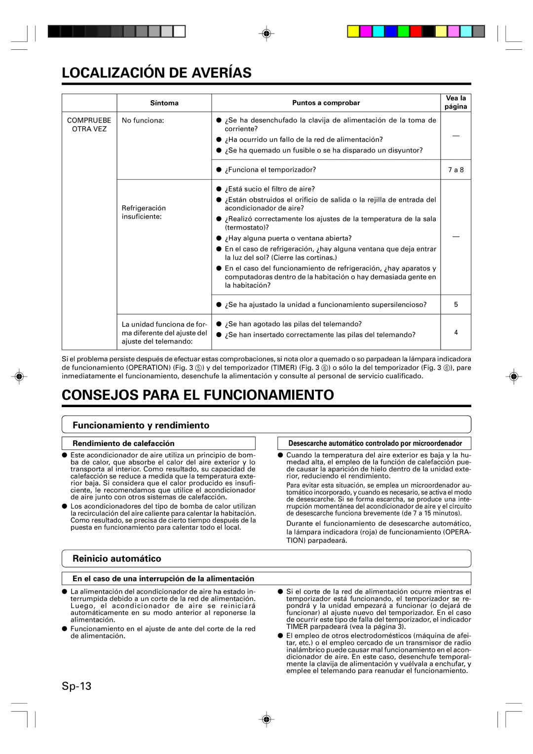 Friedrich MW24Y3F operation manual Consejos Para EL Funcionamiento, Funcionamiento y rendimiento, Reinicio automático 