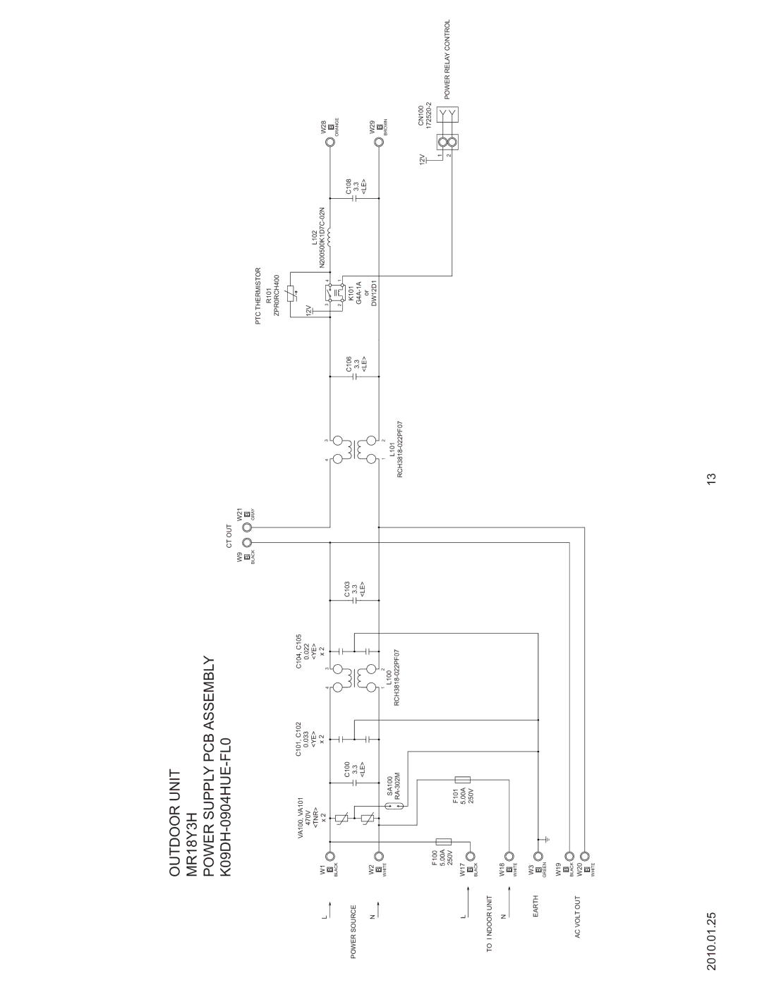 Friedrich MW24Y3H specifications Outdoor Unit MR18Y3H Power Supply PCB Assembly, K09DH-0904HUE-FL0 