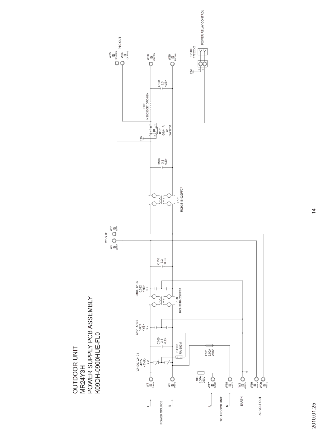 Friedrich MW24Y3H specifications Outdoor Unit MR24Y3H Power Supply PCB Assembly, K09DH-0900HUE-FL0 