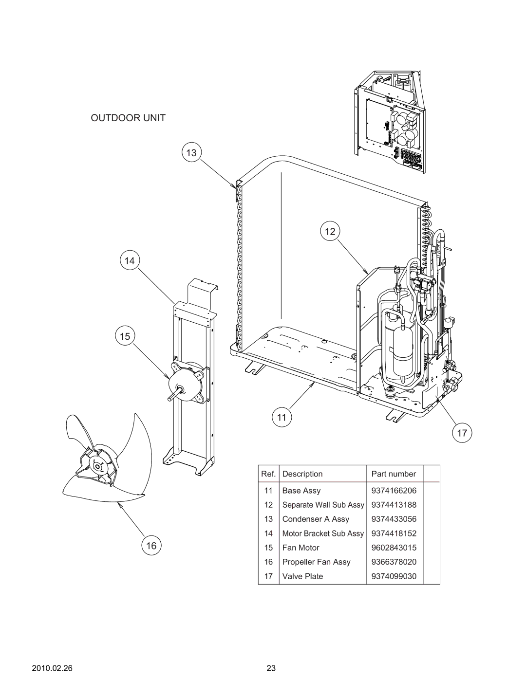 Friedrich MW24Y3H specifications Description Part number Base Assy 9374166206 