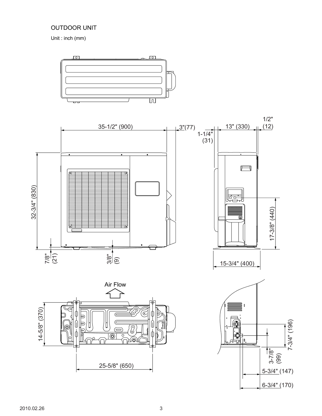 Friedrich MW24Y3H specifications 35-1/2 32-3/4, 14-5/8 25-5/8 377 17-3/8 15-3/4 