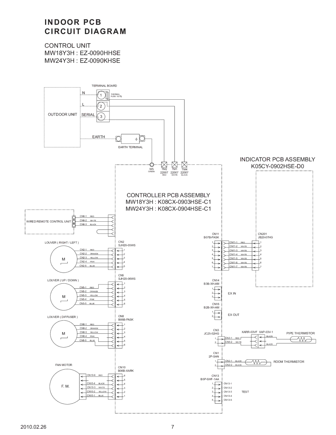 Friedrich specifications Indoor PCB Circuit Diagram, Control Unit MW18Y3H EZ-0090HHSE MW24Y3H EZ-0090KHSE 