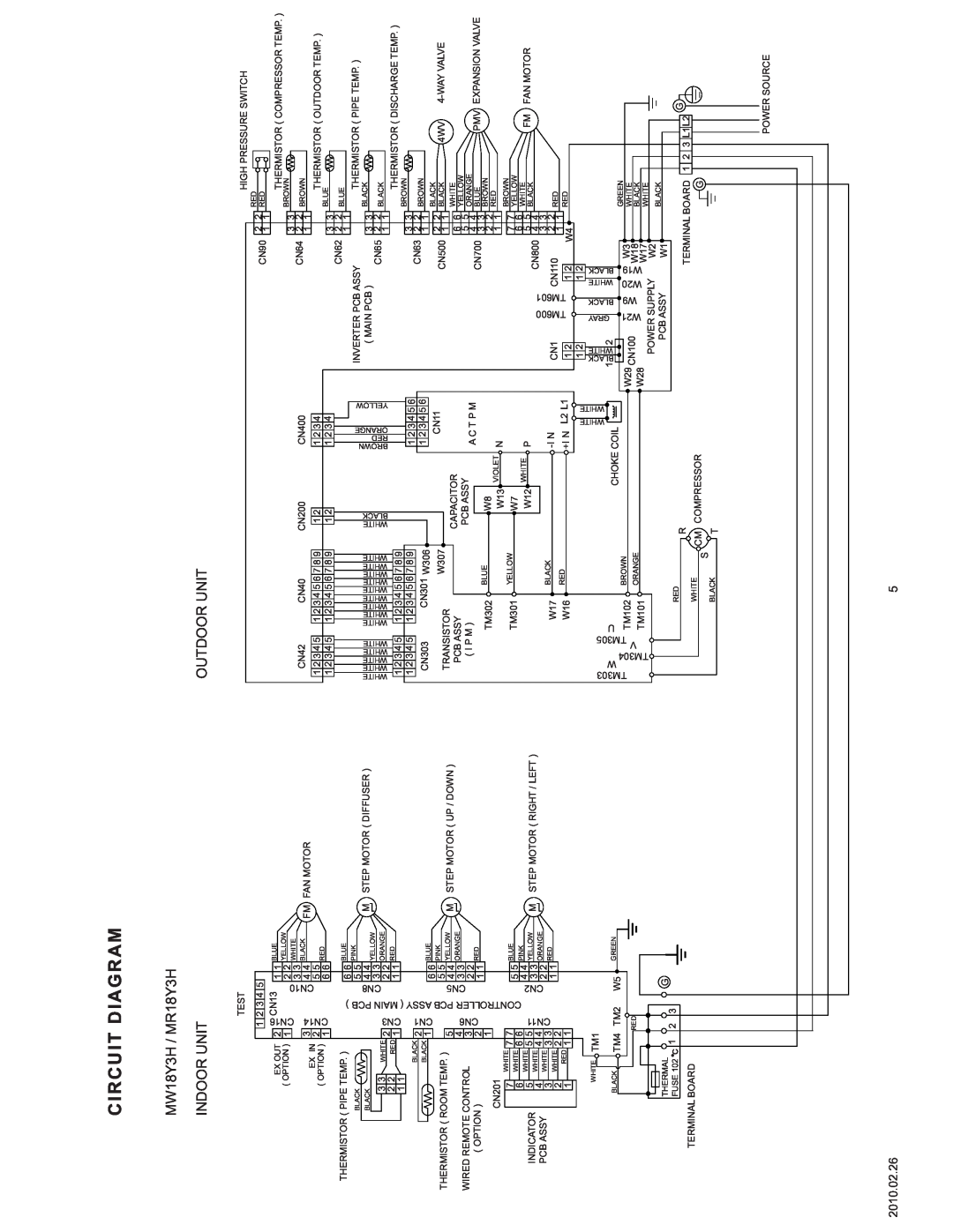 Friedrich MW24Y3H specifications Circuit Diagram, MW18Y3H / MR18Y3H INDOOR UNIT, Outdoor Unit 
