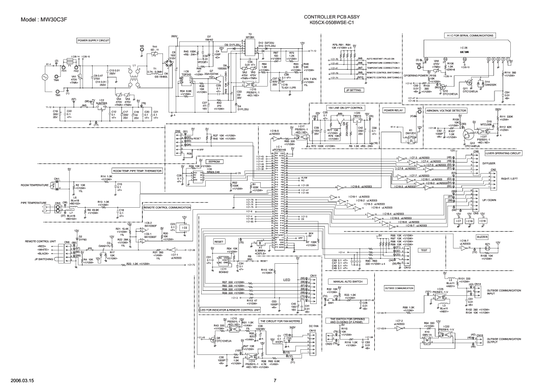 Friedrich MR30C3F specifications Model MW30C3F, Controller Pcb Assy, K05CX-0508WSE-C1, 2006.03.15 