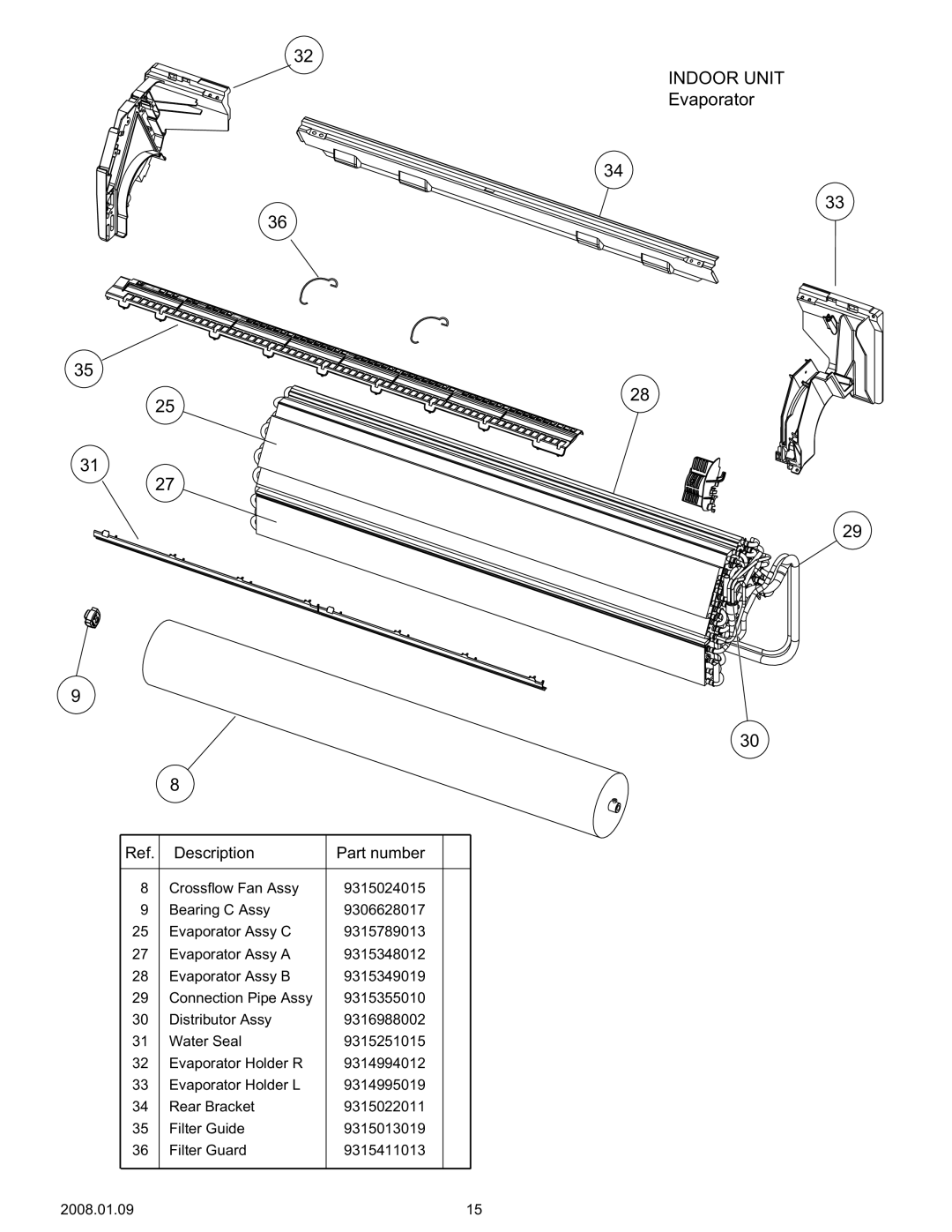 Friedrich MW36C3F, MR36C3F specifications Indoor Unit Evaporator 