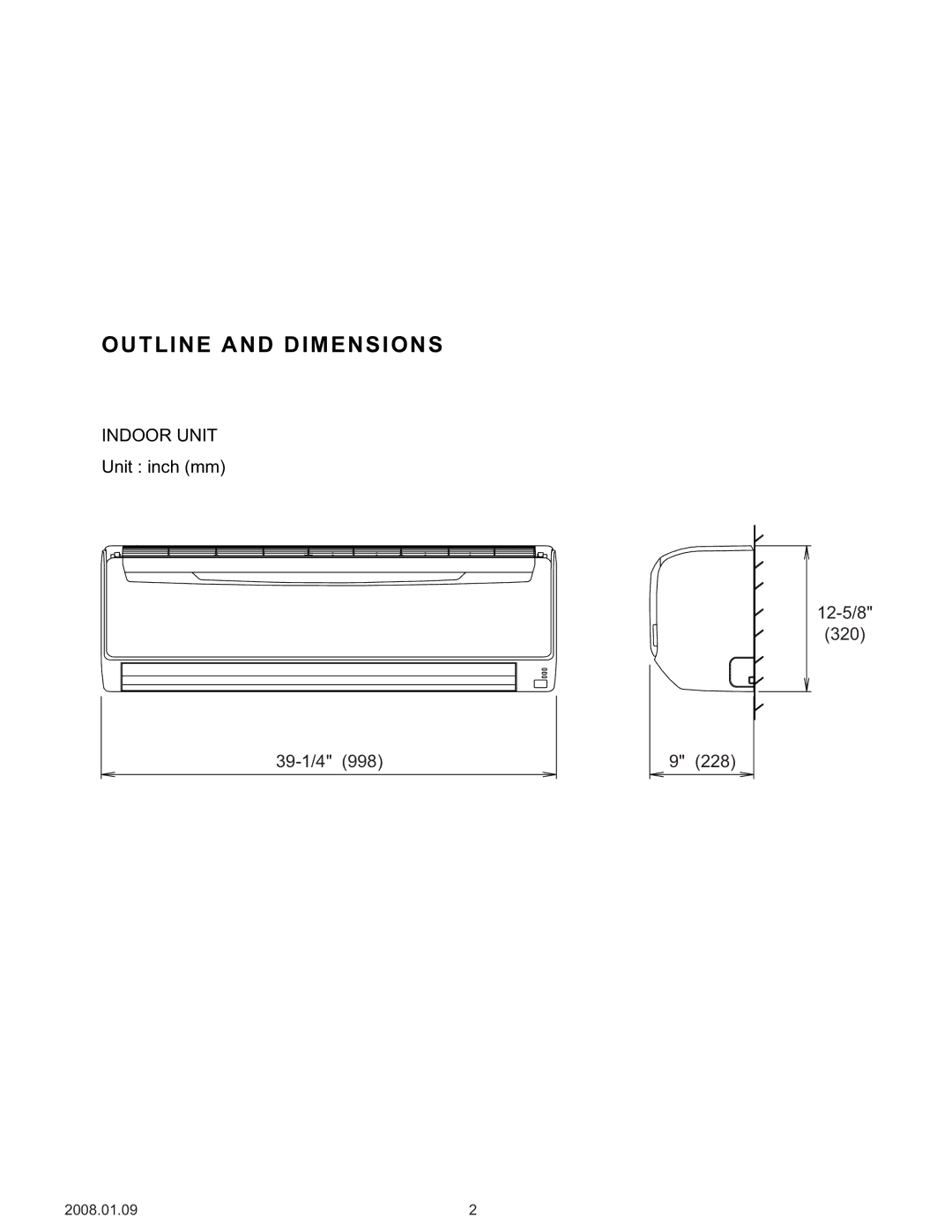 Friedrich MR36C3F, MW36C3F specifications Outline and Dimensions, Indoor Unit 