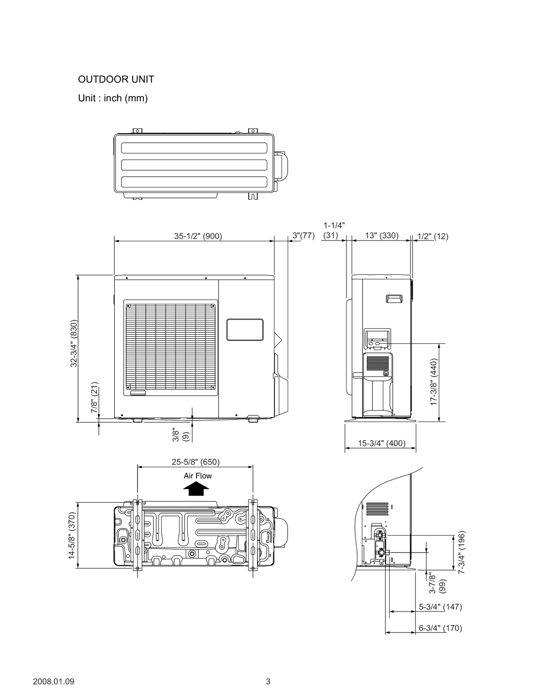 Friedrich MW36C3F, MR36C3F specifications Unit inch mm 