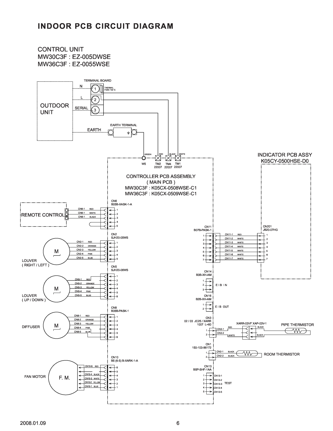Friedrich MR36C3F Indoor Pcb Circuit Diagram, CONTROL UNIT MW30C3F EZ-005DWSE, MW36C3F EZ-0055WSE, Controller Pcb Assembly 