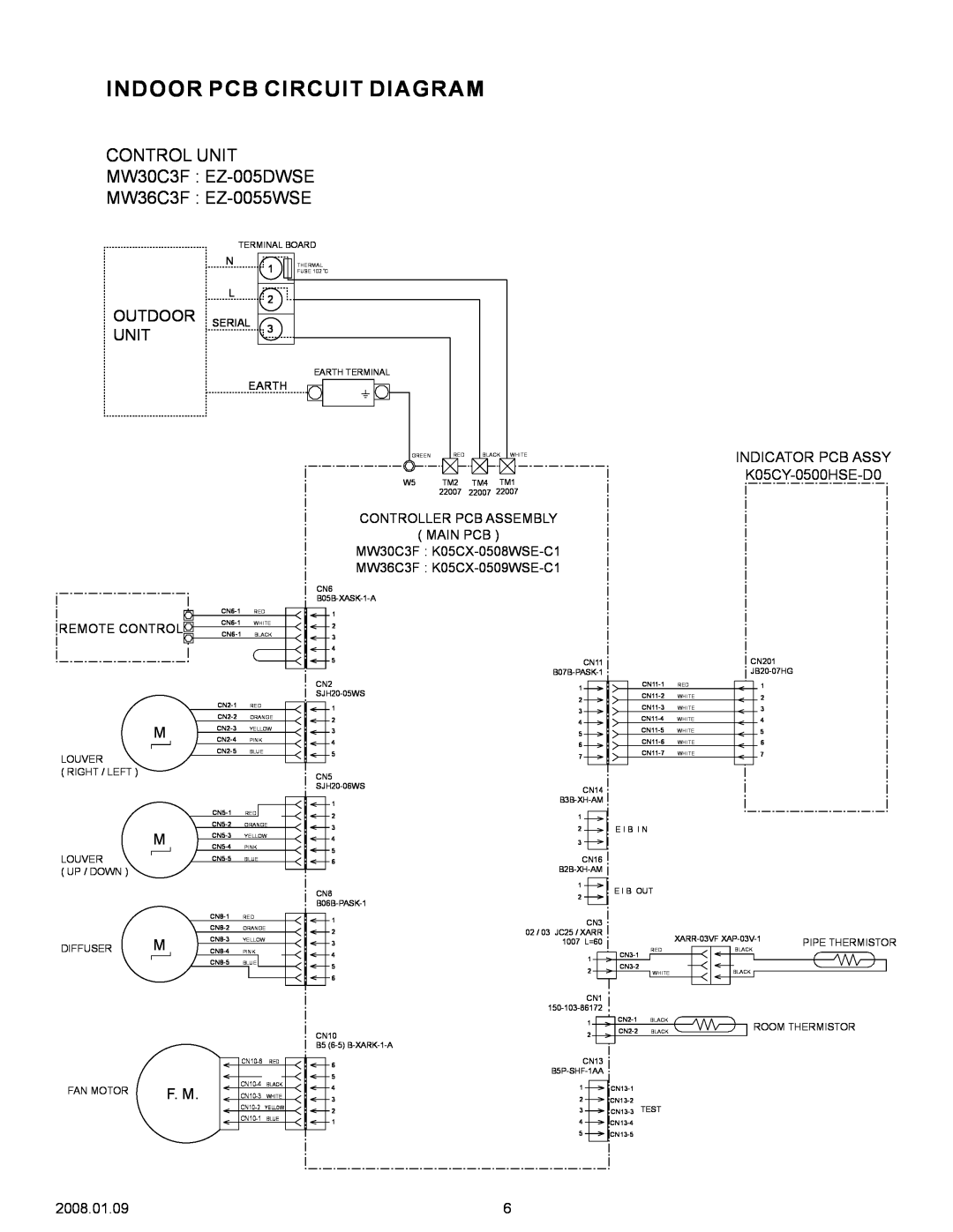 Friedrich MR30C3F Indoor Pcb Circuit Diagram, CONTROL UNIT MW30C3F EZ-005DWSE, MW36C3F EZ-0055WSE, Outdoor, Unit, F. M 