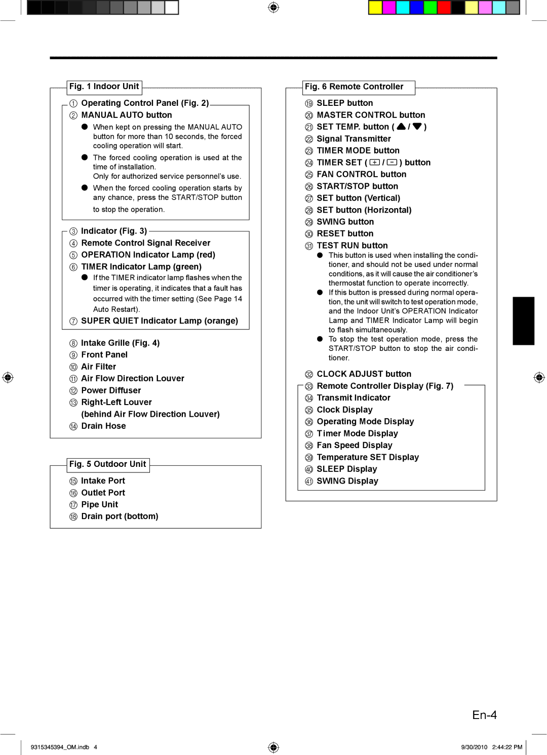 Friedrich MW30C3G, MW36C3G, MR30C3G, MR36C3G operation manual En-4 