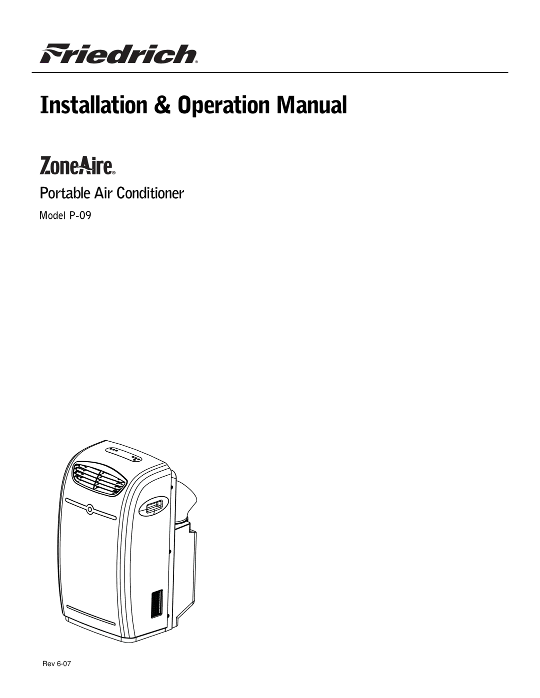 Friedrich P-09 operation manual Portable Air Conditioner 