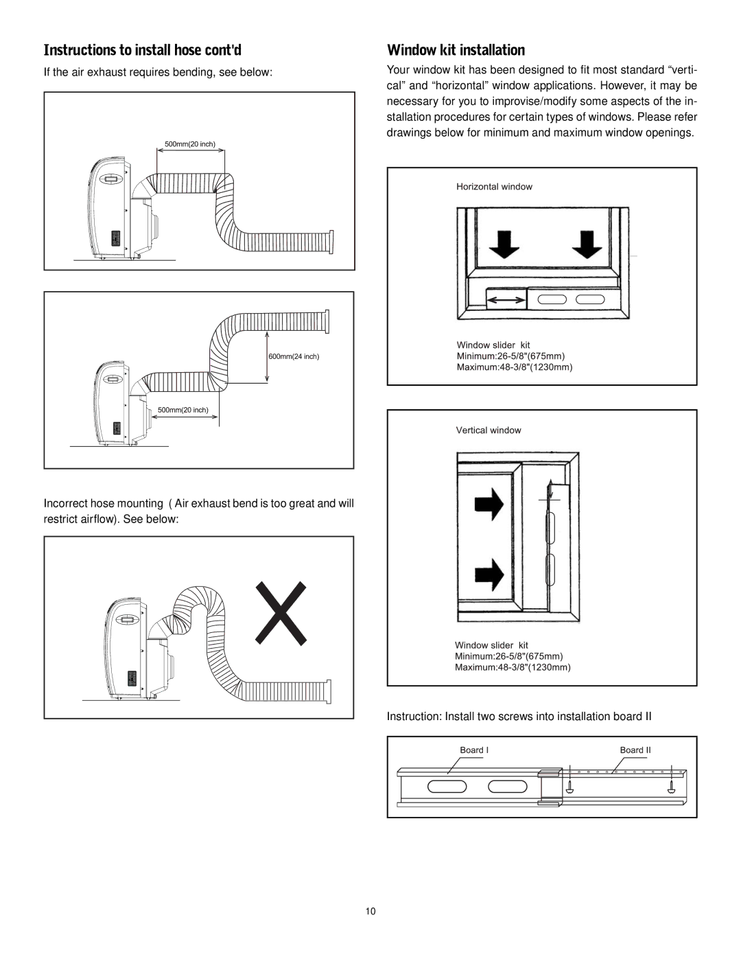 Friedrich P-09 operation manual Instructions to install hose contd, Window kit installation 