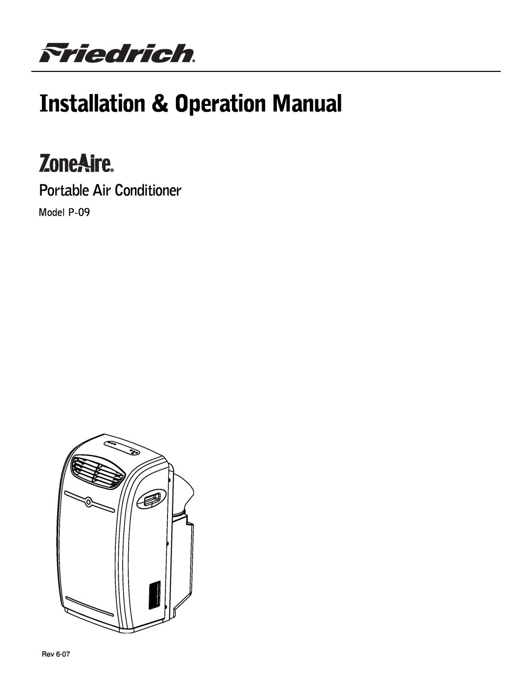 Friedrich operation manual Portable Air Conditioner, Model P-09 